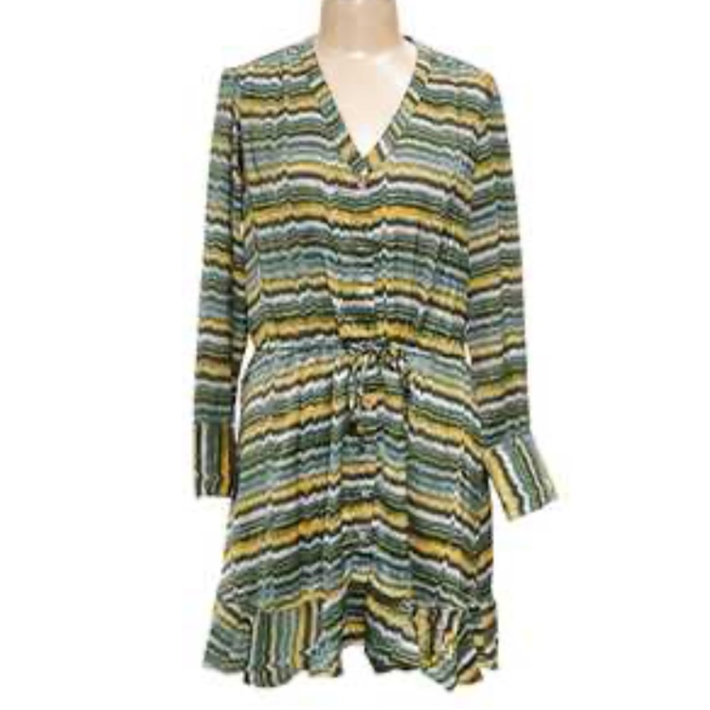Jessica Simpson Striped Midi Dress in Green, Yellow, Navy size XL.